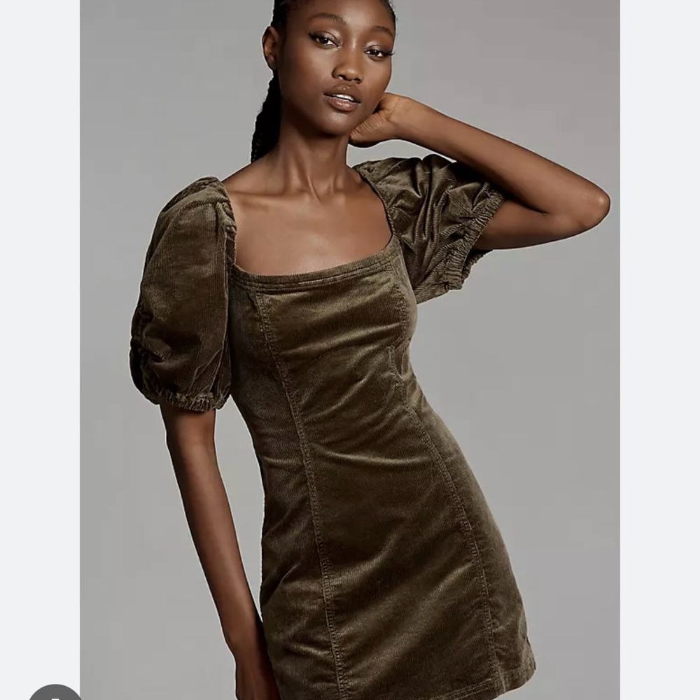 Anthropologie Olive Green Velvet Mini Dress